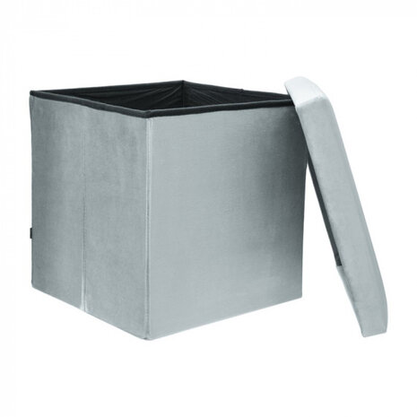 opbergbox/ poef 38 cm 55 liter fluweel grijs