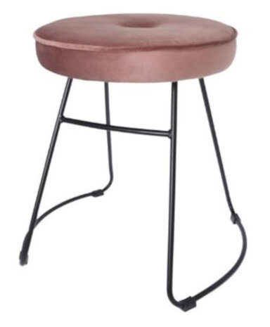 kruk 43 x 47 x 46 cm fluweel/staal zwart/roze