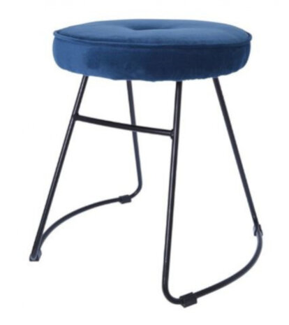 kruk 43 x 47 x 46 cm fluweel/staal zwart/blauw