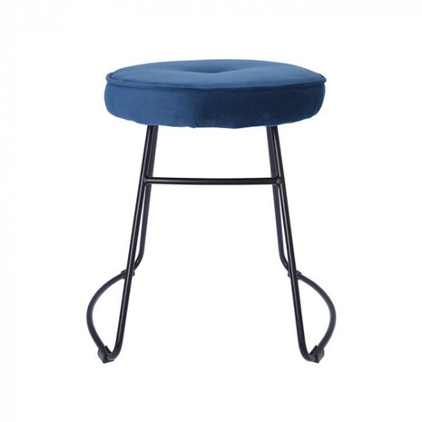 kruk 43 x 47 x 46 cm fluweel/staal zwart/blauw
