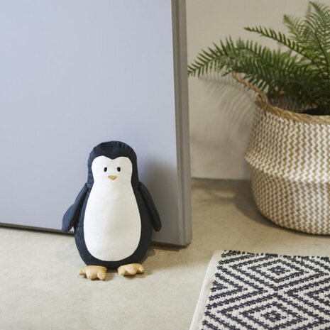 deurstopper pingu&iuml;n 27 x 18 cm polyester zwart/wit