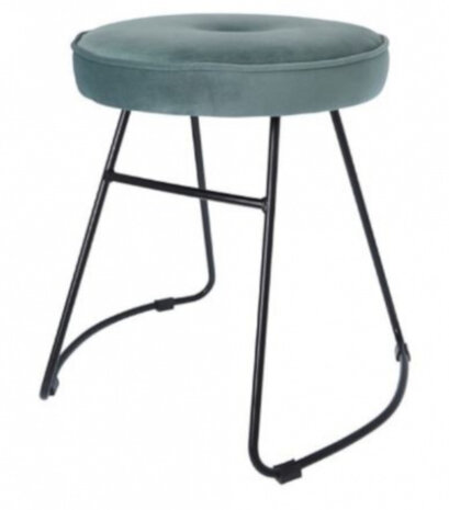 kruk 43 x 47 x 46 cm fluweel/staal zwart/mintblauw