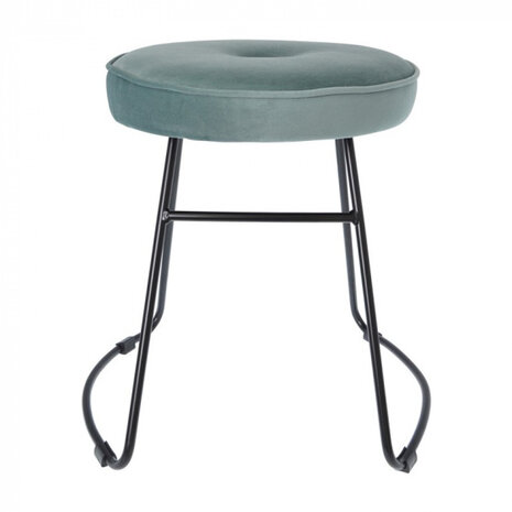 kruk 43 x 47 x 46 cm fluweel/staal zwart/mintblauw