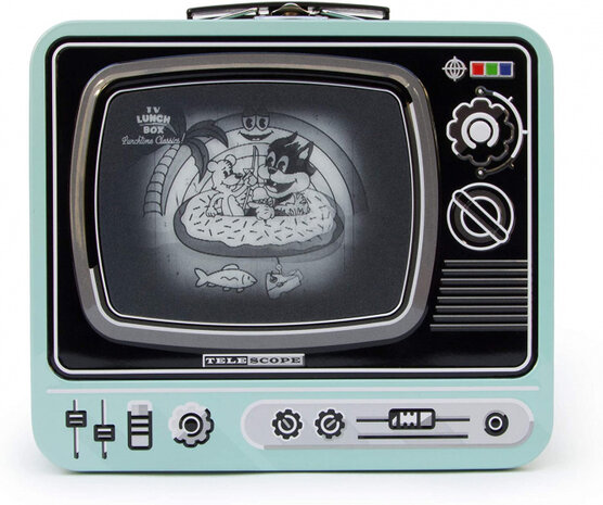 lunchbox tv 20,5 x 19,5 cm tin blauw/zwart