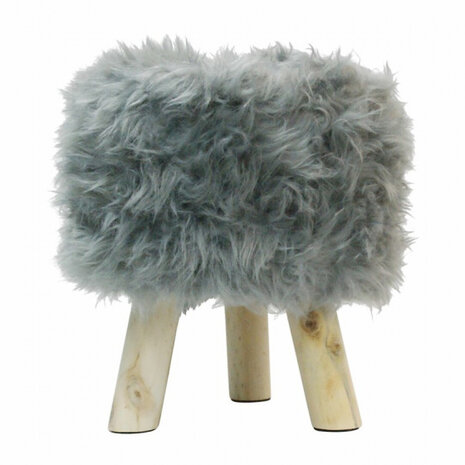 kruk vacht 38 cm hout/polyester blank/grijs