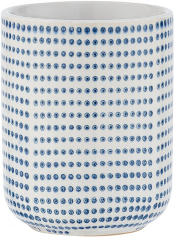 badkamerbeker Nole 7,5 x 9,5 cm keramiek wit/blauw