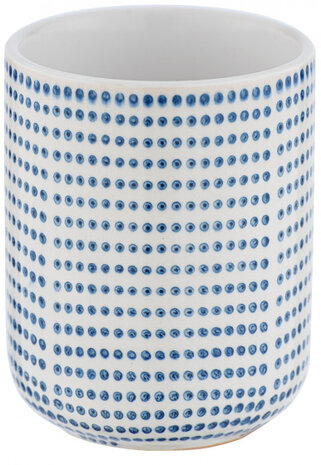 badkamerbeker Nole 7,5 x 9,5 cm keramiek wit/blauw