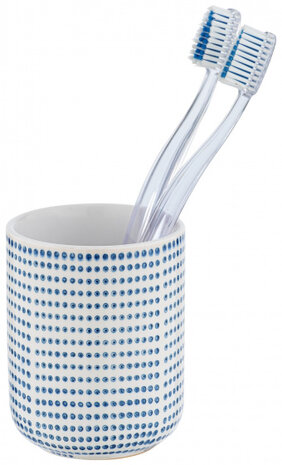 badkamerbeker Nole 7,5 x 9,5 cm keramiek wit/blauw