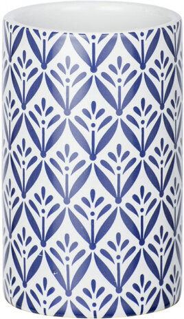 badkamerbeker Lorca 11 cm keramiek wit/blauw