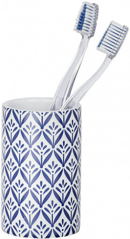 badkamerbeker Lorca 11 cm keramiek wit/blauw