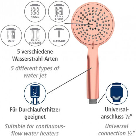 handdouche Young 11 cm 5 straalsoorten ABS ros&eacute;goud