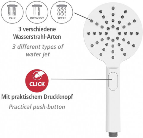 handdouche Design 12 cm 3 standen ABS wit