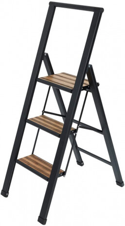 huishoudtrap 44 x 127 cm aluminium/hout zwart/bruin