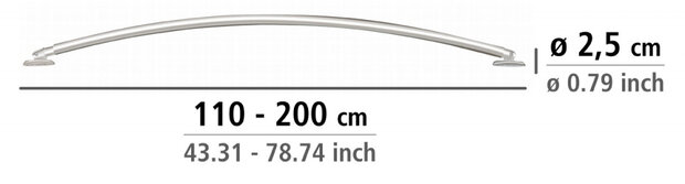 douchegordijnstang 2,5 x 110-200 cm aluminium chroom