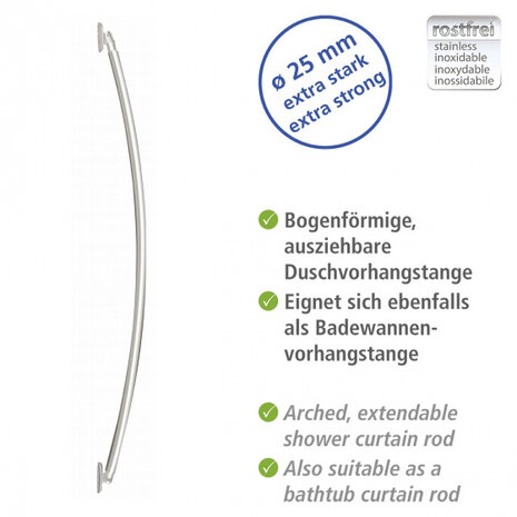 douchegordijnstang 2,5 x 110-200 cm aluminium chroom