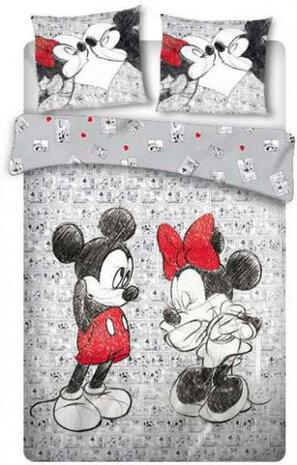 dekbedovertrek Mickey &amp; Minnie 240 x 220 cm grijs