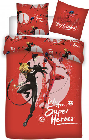 dekbedovertrek Ladybug &amp; Cat Noir 140 x 200 cm