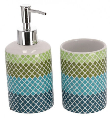 badkameraccessoire-set keramiek blauw/groen 2-delig