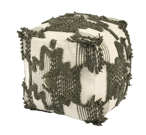 poef Mary 45 x 45 x 25 cm textiel groen/cr&egrave;me