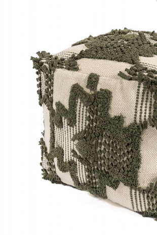 poef Mary 45 x 45 x 25 cm textiel groen/cr&egrave;me