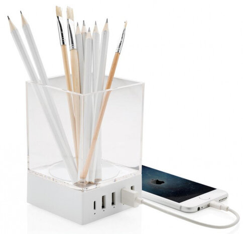 oplader Penhouder ABS 5W USB/QI wit