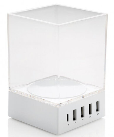 oplader Penhouder ABS 5W USB/QI wit