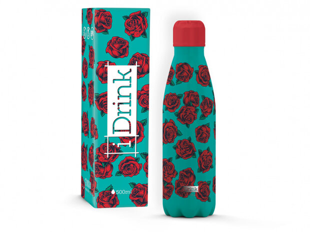thermosfles Roses 500 ml RVS groen/rood