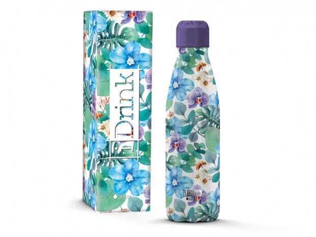 thermosfles Orchidee 500 ml RVS groen/paars
