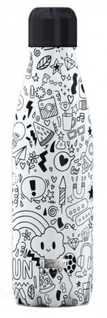 thermosfles Doodle 500 ml RVS zwart/wit