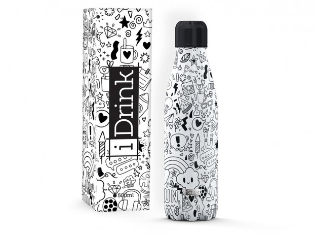 thermosfles Doodle 500 ml RVS zwart/wit