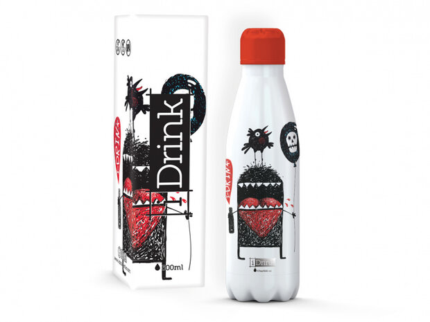 thermosfles Monster 500 ml RVS wit/zwart