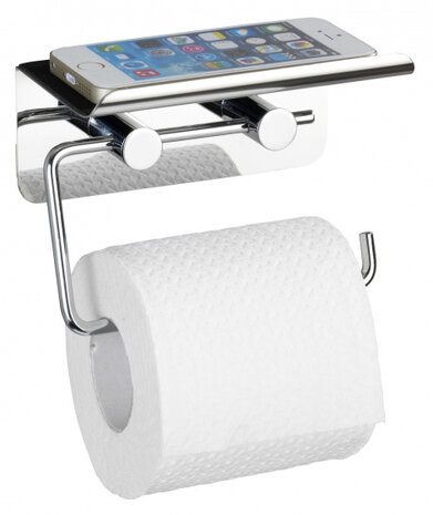 toiletrol- en smartphonehouder 7 x 11,5 cm RVS zilver