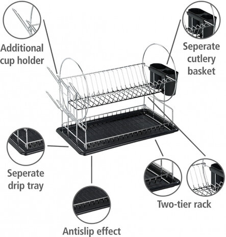 afdruiprek Premium Duo 25 x 36 cm RVS chroom 3-delig