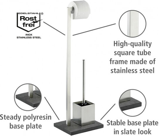 toiletrol-/toiletborstelhouder Slate Rock 73,5 cm zilver