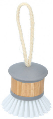 afwasborstel 6 x 7,8 cm PP/bamboe grijs/naturel