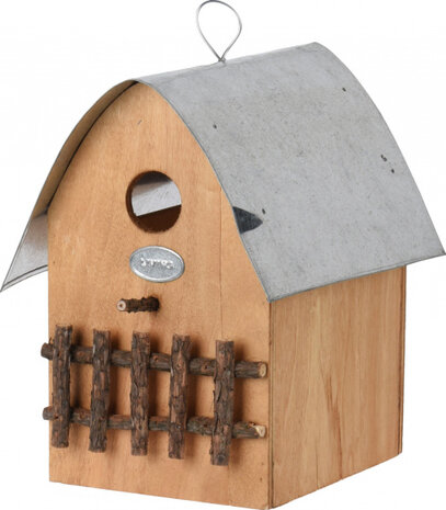 vogelhuisje 20 x 18 x 15,5 cm zink/hout naturel