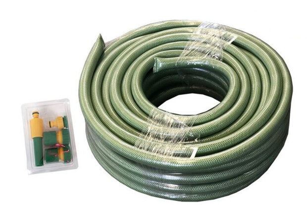 tuinslang 15 meter polyester groen 5-delig