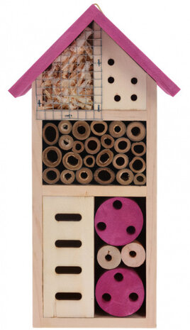 insectenhotel 13 x 8,5 x 26 cm hout roze/naturel