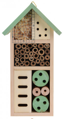 insectenhotel 13 x 8,5 x 26 cm hout groen/naturel