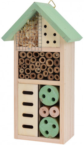 insectenhotel 13 x 8,5 x 26 cm hout groen/naturel