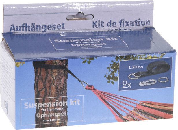 ophangset hangmat 200 x 5 cm nylon zwart 6-delig