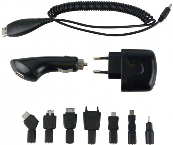 opladerset USB 220/12 Volt zwart 10-delig