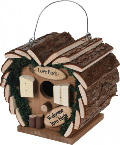 vogelhuisje Love birds 17 x 15,5 cm hout naturel
