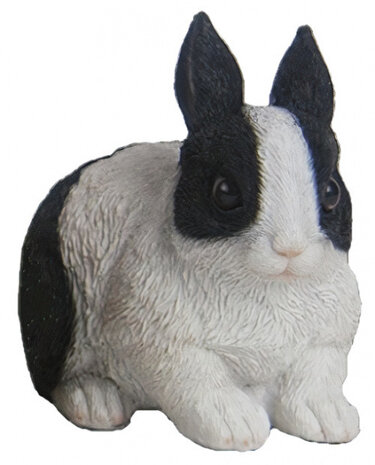 tuinbeeld Konijn 14,3 cm polyresin zwart/wit