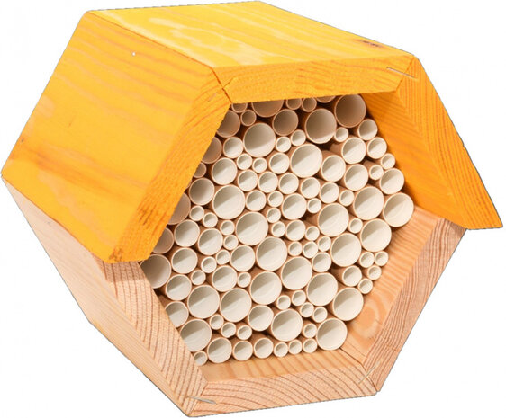 bijenhuis 14,6 x 14,8 cm hout naturel/geel