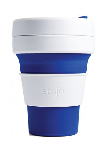 opvouwbare drinkbeker 355 ml 12,7 cm siliconen blauw/wit