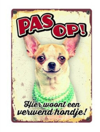waakbord Verwend Hondje 15 x 21 x 2 cm tin wit