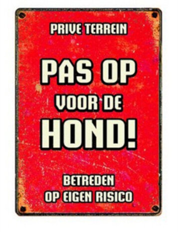 waakbord Pas Op Voor De Hond 15 x 21 cm tin rood