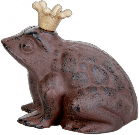 tuinbeeld Kikkerkoning 14 cm gietijzer bruin
