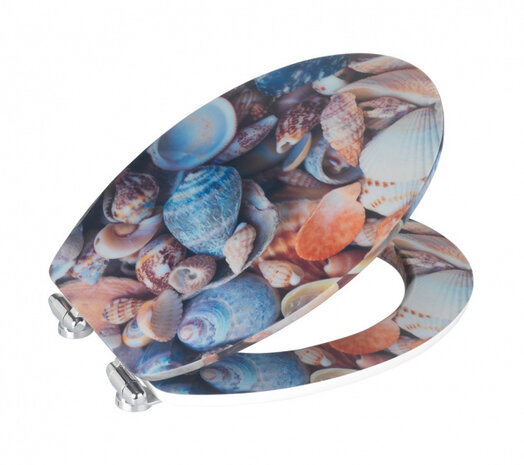 toiletbril Schelpen 3D 38 x 44,5 cm MDF blauw/wit